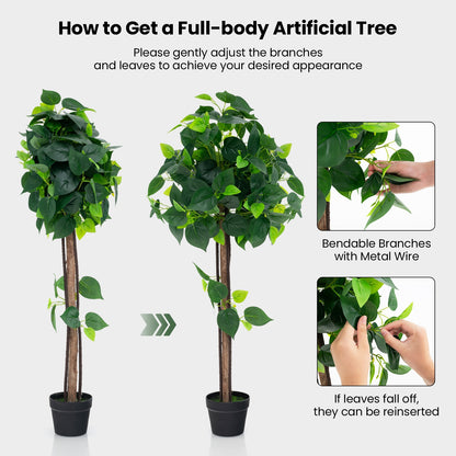 45 Inch Artificial Hydrangea Tree with Bendable Branches, Real Wood Trunk & Cement Pot