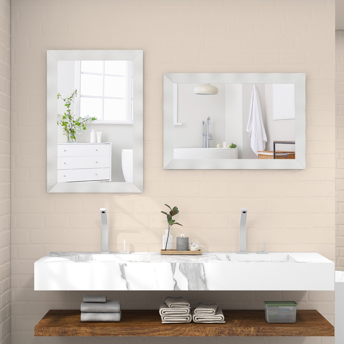 41.5 x 28 Inch Farmhouse Wall Mirror with Premium Solid Wood Frame - White