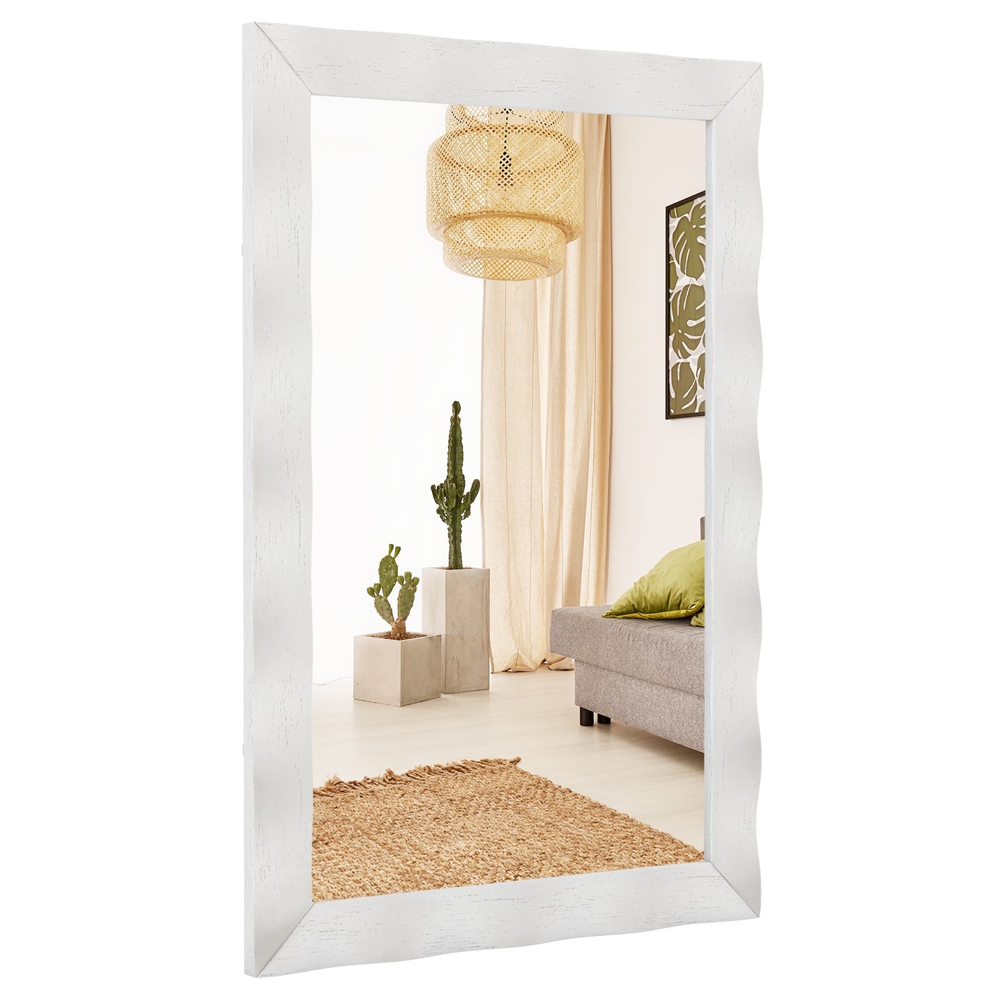 41.5 x 28 Inch Farmhouse Wall Mirror with Premium Solid Wood Frame - White