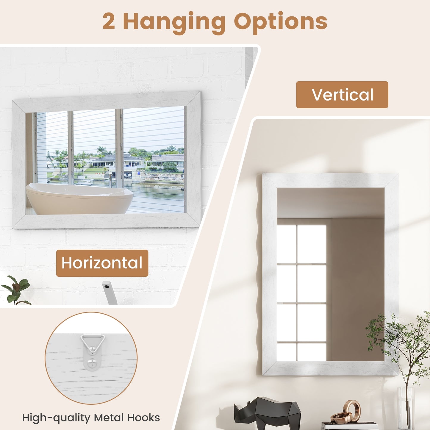 41.5 x 28 Inch Farmhouse Wall Mirror with Premium Solid Wood Frame - White