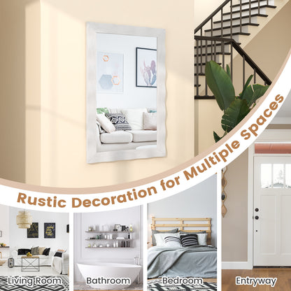 41.5 x 28 Inch Farmhouse Wall Mirror with Premium Solid Wood Frame - White