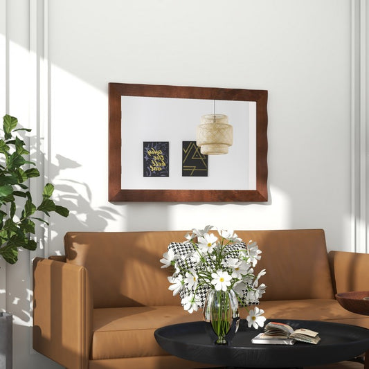 41.5 x 28 Inch Farmhouse Wall Mirror with Premium Solid Wood Frame - Brown