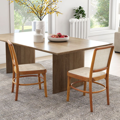 Boho Dining Chairs with Rattan and Teak Wood Frame Footrests for Indoor or Outdoor Use - Set of 2