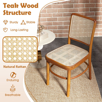 Boho Dining Chairs with Rattan and Teak Wood Frame Footrests for Indoor or Outdoor Use - Set of 2