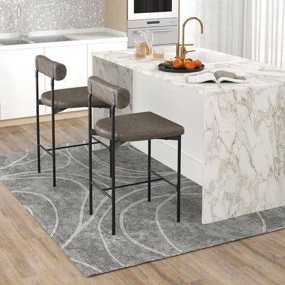 Set of 2 Upholstered Counter Height Bar Stools 20 Inch with Backrest in Grey