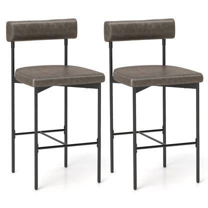 Set of 2 Upholstered Counter Height Bar Stools 20 Inch with Backrest in Grey
