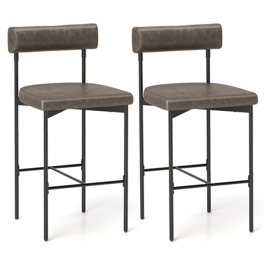 Set of 2 Upholstered Counter Height Bar Stools 20 Inch with Backrest in Grey