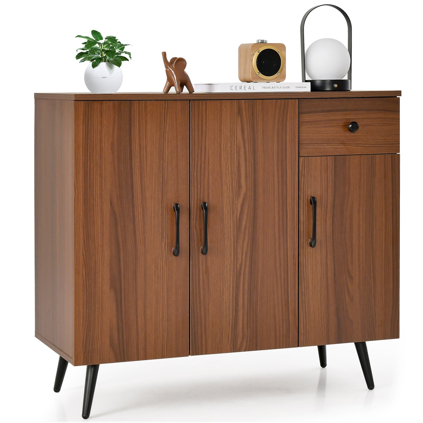Spacious Sideboard Cabinet with 3 Doors, Pull-Out Drawer, and Adjustable Shelves for Versatile Storage