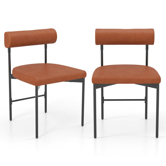 Faux Leather Dining Chairs with Curved Backrest – Brown, Set of 2