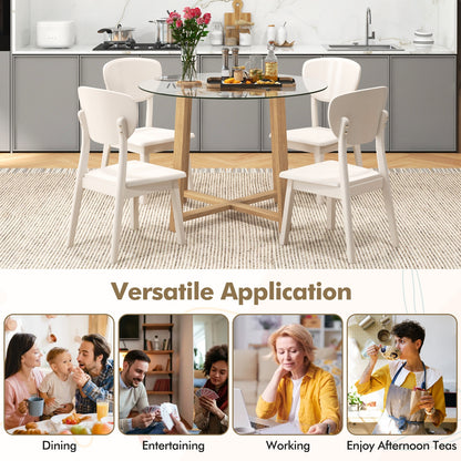 Modern 42 Inch Round Dining Table with Clear Tempered Glass Top and Solid Rubber Wood Base