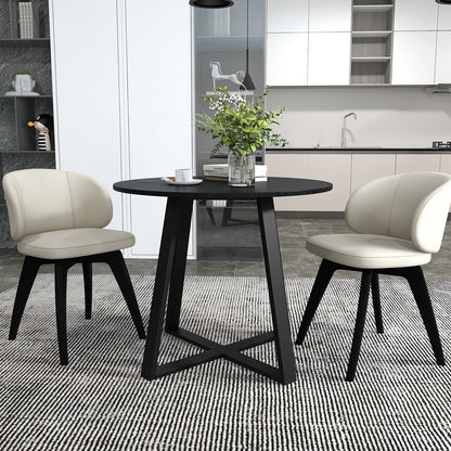 Round 36 Inch Dining Table with Pedestal Base and Solid Wood Frame for 4 People