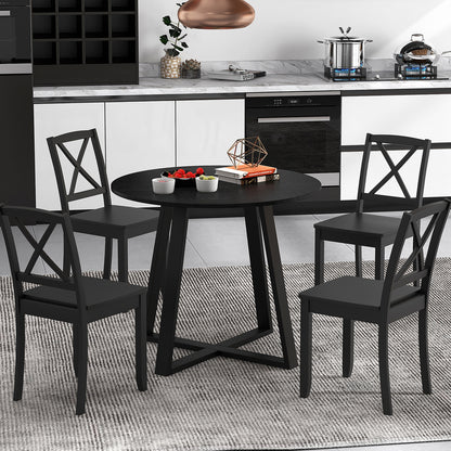 Round 36 Inch Dining Table with Pedestal Base and Solid Wood Frame for 4 People