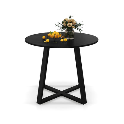 Round 36 Inch Dining Table with Pedestal Base and Solid Wood Frame for 4 People