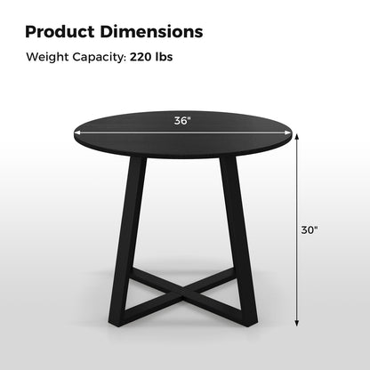 Round 36 Inch Dining Table with Pedestal Base and Solid Wood Frame for 4 People