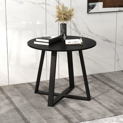 Round 36 Inch Dining Table with Pedestal Base and Solid Wood Frame for 4 People