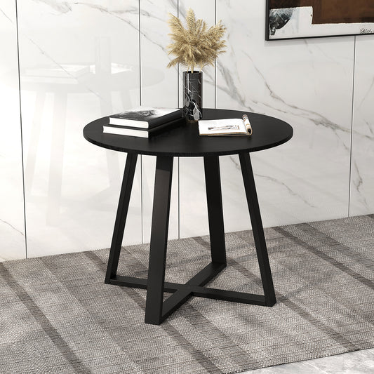 Round 36 Inch Dining Table with Pedestal Base and Solid Wood Frame for 4 People