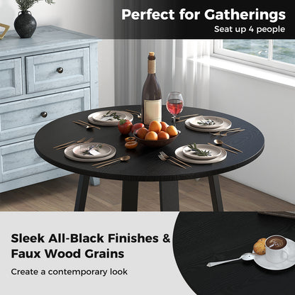 Round 36 Inch Dining Table with Pedestal Base and Solid Wood Frame for 4 People