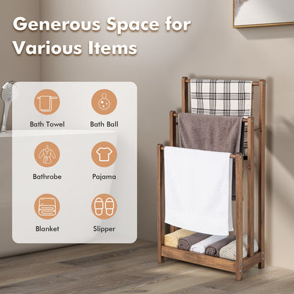 3 Bar Freestanding Towel Rack with Storage Shelf