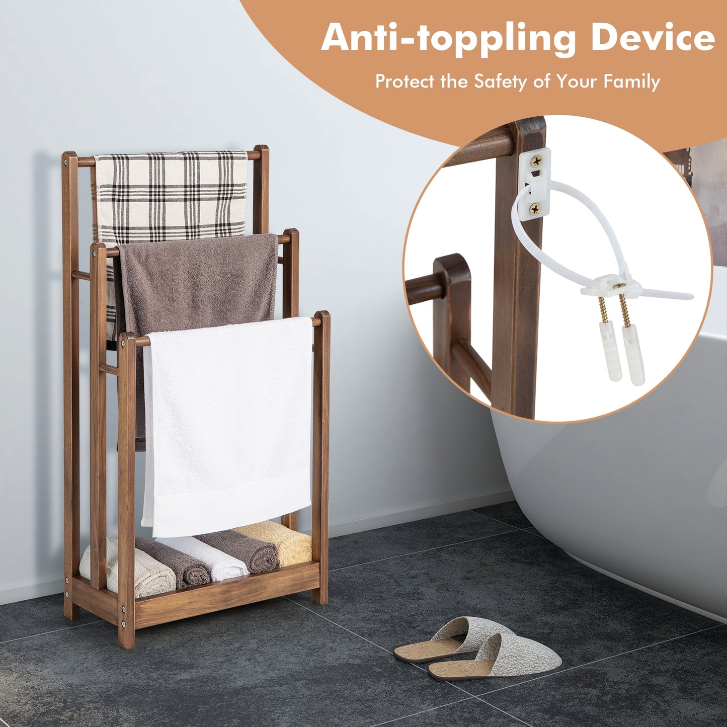 3 Bar Freestanding Towel Rack with Storage Shelf