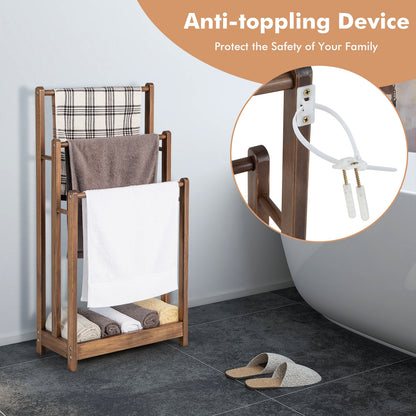 3 Bar Freestanding Towel Rack with Storage Shelf