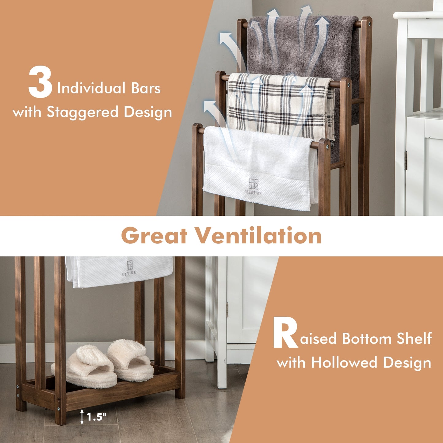 3 Bar Freestanding Towel Rack with Storage Shelf