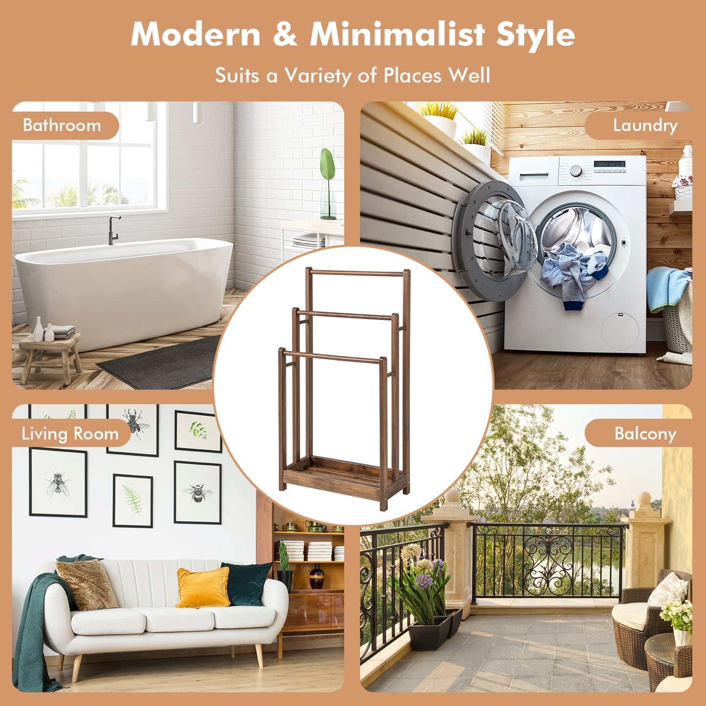 3 Bar Freestanding Towel Rack with Storage Shelf