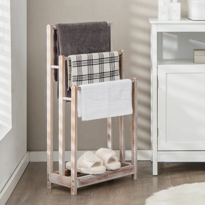 3 Bar Freestanding Towel Rack with Storage Shelf