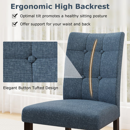 Upholstered Tufted Dining Chairs with High Back and Solid Wood Legs Set of 2