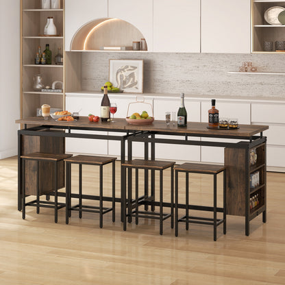 3 Piece Counter Height Dining Set with 3 Tier Storage Shelves and Durable Metal Frame