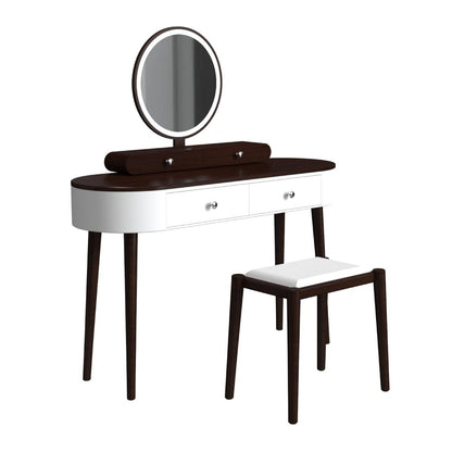 Makeup Vanity Table Set with Adjustable LED Mirror, Cushioned Stool and 4 Storage Drawers – White & Brown