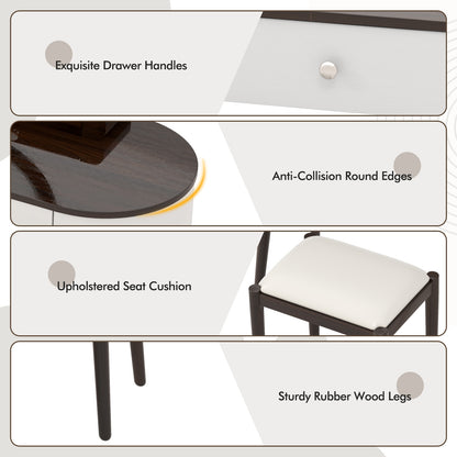 Makeup Vanity Table Set with Adjustable LED Mirror, Cushioned Stool and 4 Storage Drawers – White & Brown
