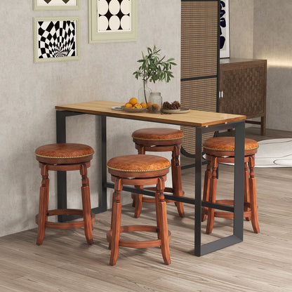 Set of 2 Upholstered Swivel Bar Stools with Rubber Wood Frame and Vintage Rivet Detailing - 24 inch