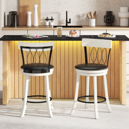 Swivel Bar Stools with Footrest and Tufted Rivet Detail Rubber Wood Frame 2-Piece Set - 26 inch