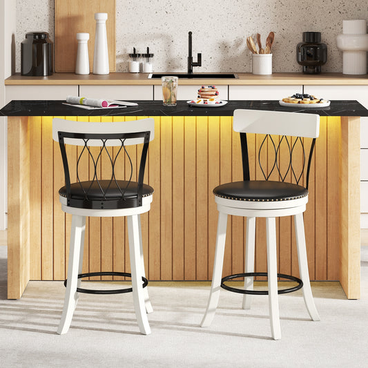 Swivel Bar Stools with Footrest and Tufted Rivet Detail Rubber Wood Frame 2-Piece Set - 26 inch