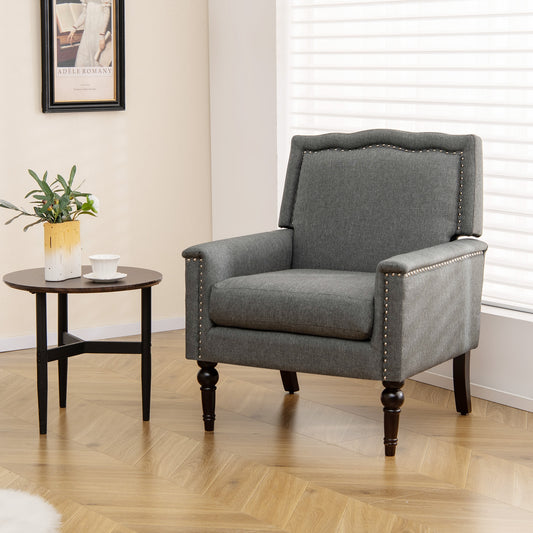 Comfortable Mid-Century Upholstered Armchair with Thick Cushion and Solid Wood Frame