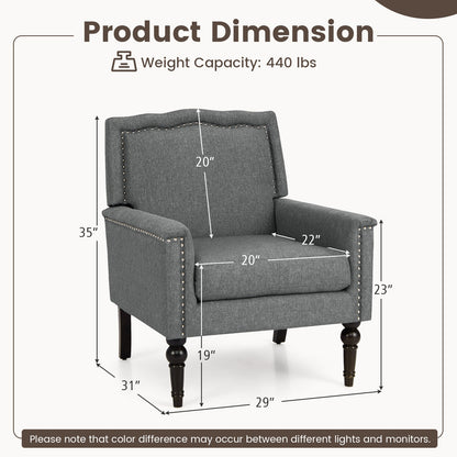 Comfortable Mid-Century Upholstered Armchair with Thick Cushion and Solid Wood Frame
