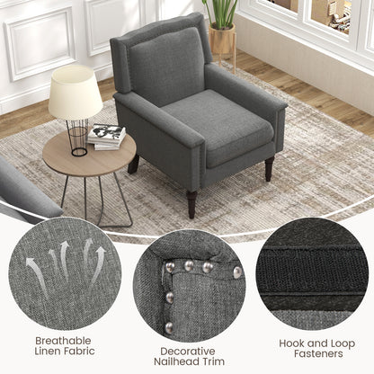 Comfortable Mid-Century Upholstered Armchair with Thick Cushion and Solid Wood Frame