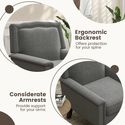 Comfortable Mid-Century Upholstered Armchair with Thick Cushion and Solid Wood Frame
