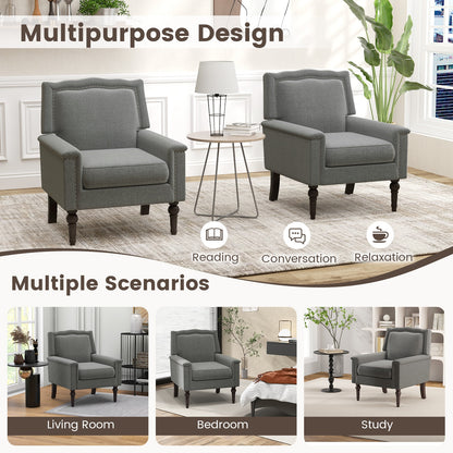 Comfortable Mid-Century Upholstered Armchair with Thick Cushion and Solid Wood Frame