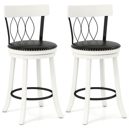 Swivel Bar Stools with Footrest and Tufted Rivet Detail Rubber Wood Frame 2-Piece Set - 26 inch