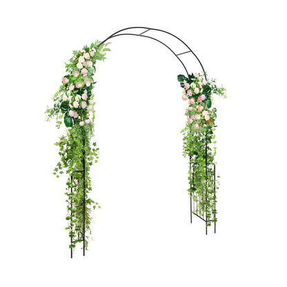 7.9 Feet Metal Garden Arch with Trellis and Fence for Climbing Plants – Elegant Outdoor Arbor