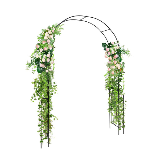 7.9 Feet Metal Garden Arch with Trellis and Fence for Climbing Plants – Elegant Outdoor Arbor