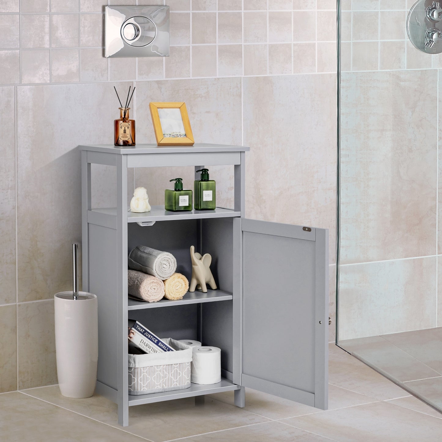 Multifunctional Floor Cabinet Storage Rack with Adjustable Shelves and Organizer Stand