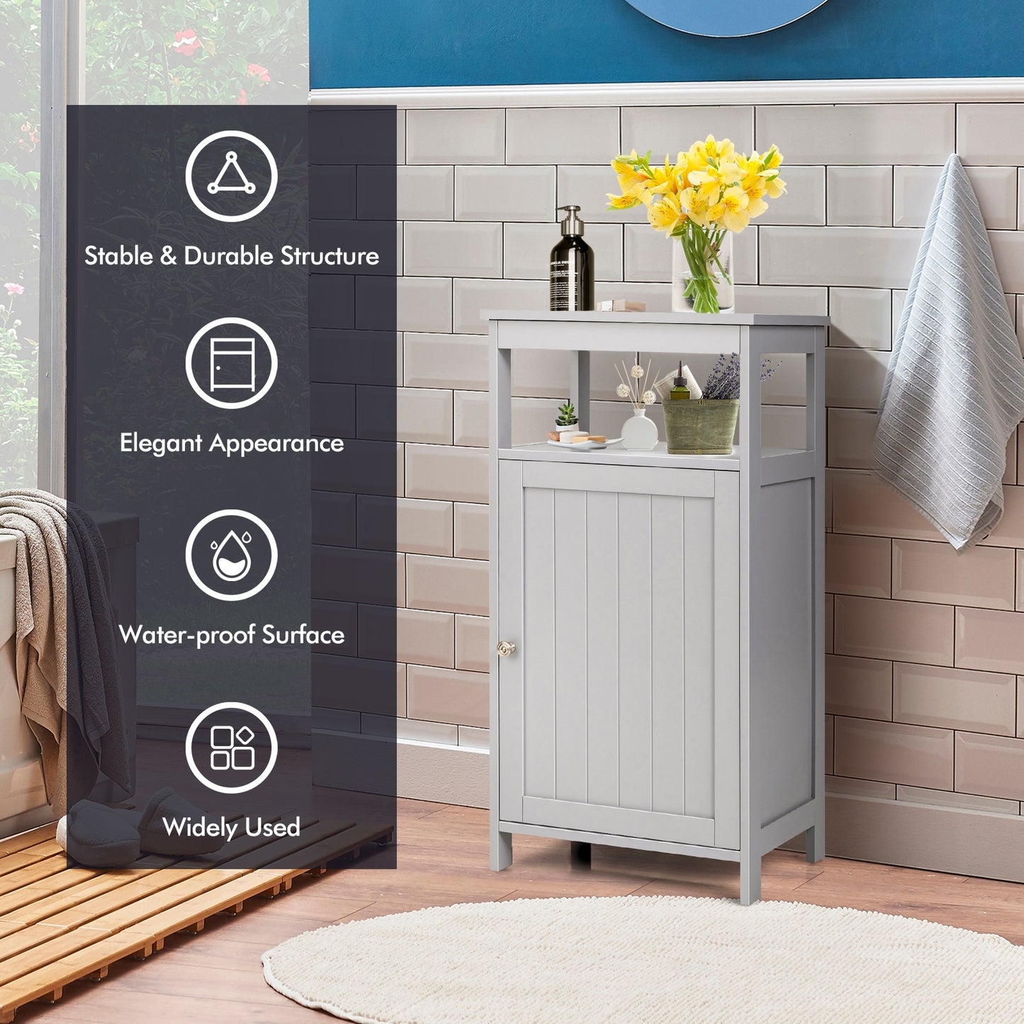 Multifunctional Floor Cabinet Storage Rack with Adjustable Shelves and Organizer Stand