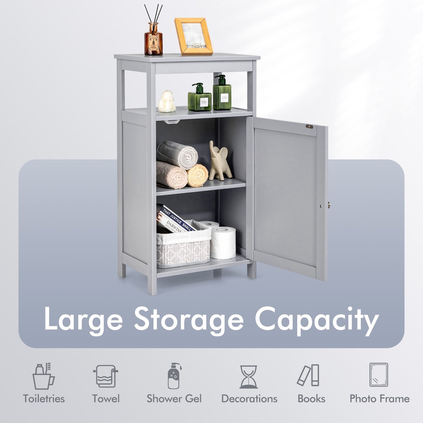 Multifunctional Floor Cabinet Storage Rack with Adjustable Shelves and Organizer Stand