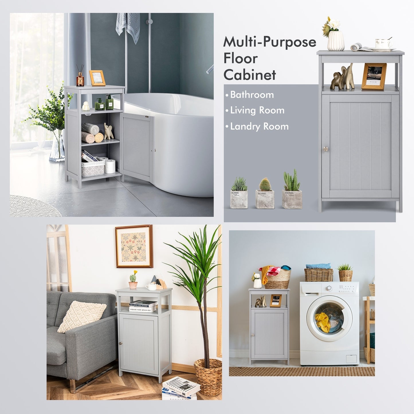 Multifunctional Floor Cabinet Storage Rack with Adjustable Shelves and Organizer Stand
