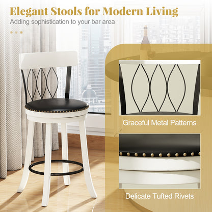Swivel Bar Stools with Footrest and Tufted Rivet Detail Rubber Wood Frame 2-Piece Set - 26 inch