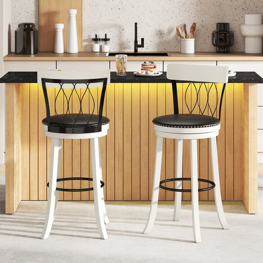 Swivel Bar Stools with Footrest and Tufted Rivet Detail Rubber Wood Frame 2-Piece Set - 30 inch