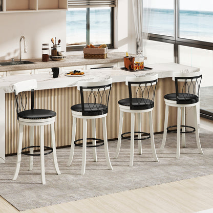 Swivel Bar Stools with Footrest and Tufted Rivet Detail Rubber Wood Frame 2-Piece Set - 30 inch