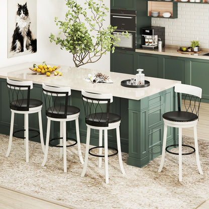 Swivel Bar Stools with Footrest and Tufted Rivet Detail Rubber Wood Frame 2-Piece Set - 30 inch